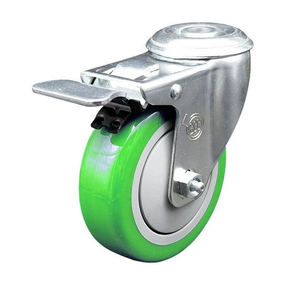 4 Inch Green Polyurethane Wheel Bolt Hole Caster with Total Lock Brake SCC