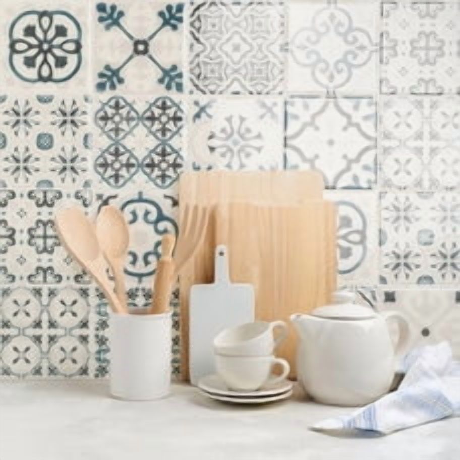 Smart Tiles Peel and Stick Backsplash, 5 Adhesive Tiles, Vintage Blue, 9"x9"