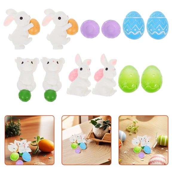 GOOHOCHY 12Pcs Resin Bunny Cake Topper Easter Decorations for Fairy Garden Party Decor