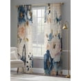 thumbnail image 4 of Vintage Blue Floral Sheer Curtains 108 Inch Length 2 Panels Set Window Treatments, Butterflies Watercolor Flower Tan Rod Pocket Semi Curtains for Living Room/Bedroom/Kitchen Décor, 104"W x 108"L, 4 of 7