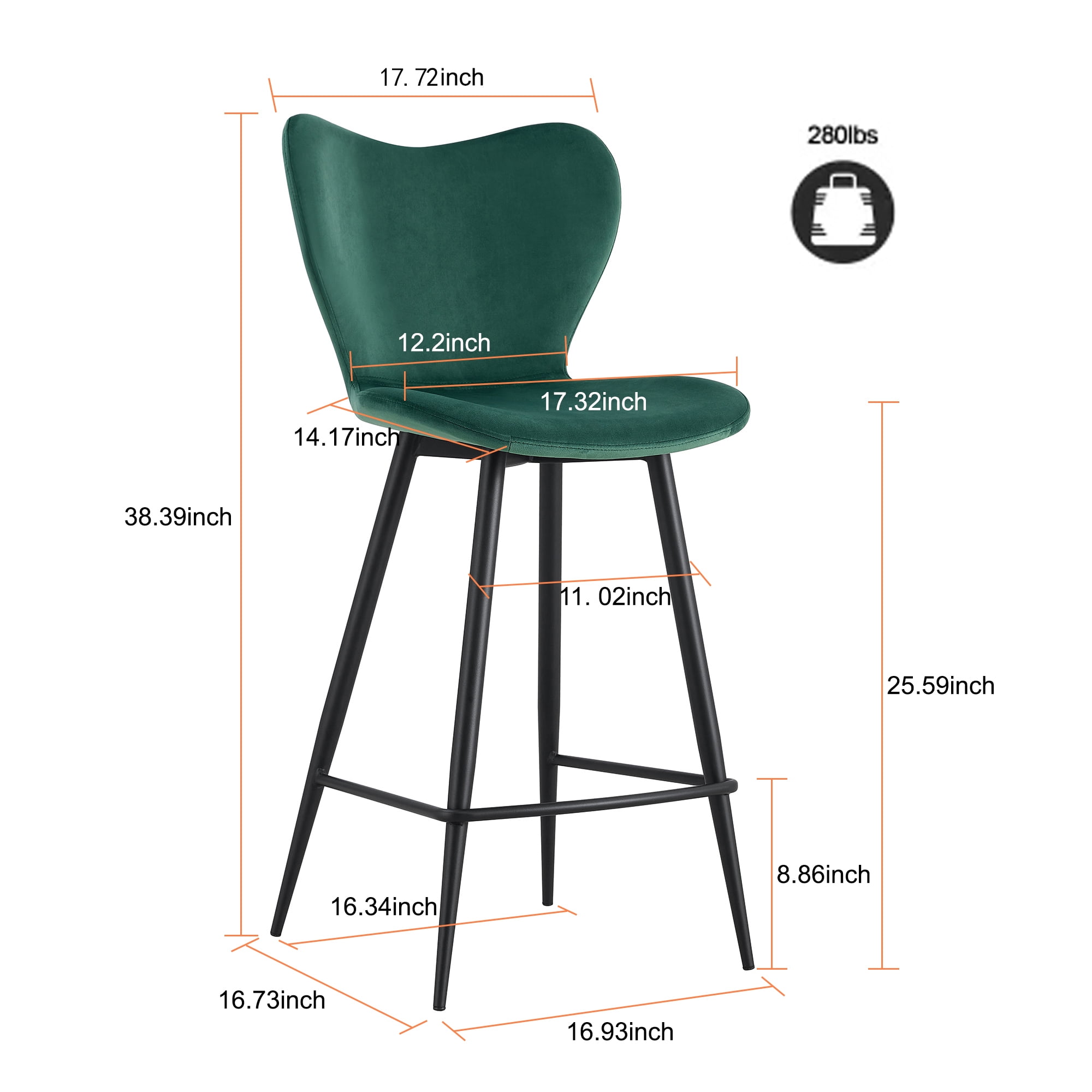 Resenkos Upholstered Velvet Bar Height Barstool Set of 2 with Back and Metal Legs, Modern Counter Height Dining Chair Dark Green Resenkos Upholstered Velvet Bar Height Barstool Set of 2 with Back and Metal Legs, Modern Counter Height Dining Chair Dark Green
