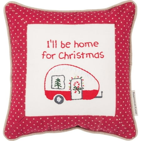 Primitive Christmas Pillows HOME FOR CHRISTMAS Camper Embroidered Pillow, 10