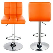 Leopard by Leader Accessories Classic Back PU Leather Adjustable Swivel Hydraulic Kitchen Counter Bar Stool,Set of 2,Orange