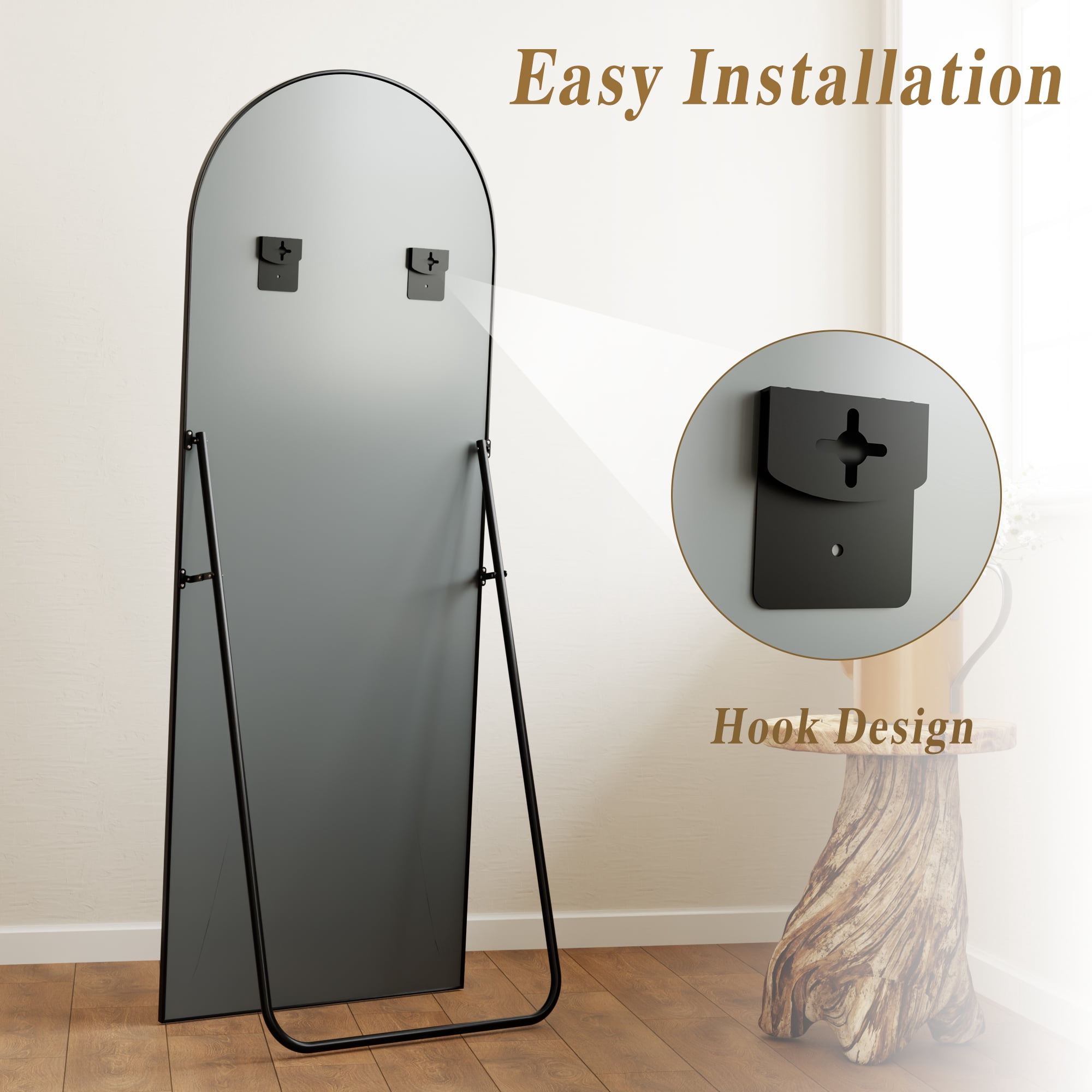 Mirstory 69"x25" Arched Windowpane Floor Mirror Wall-Mounted Full Length Mirror, Black