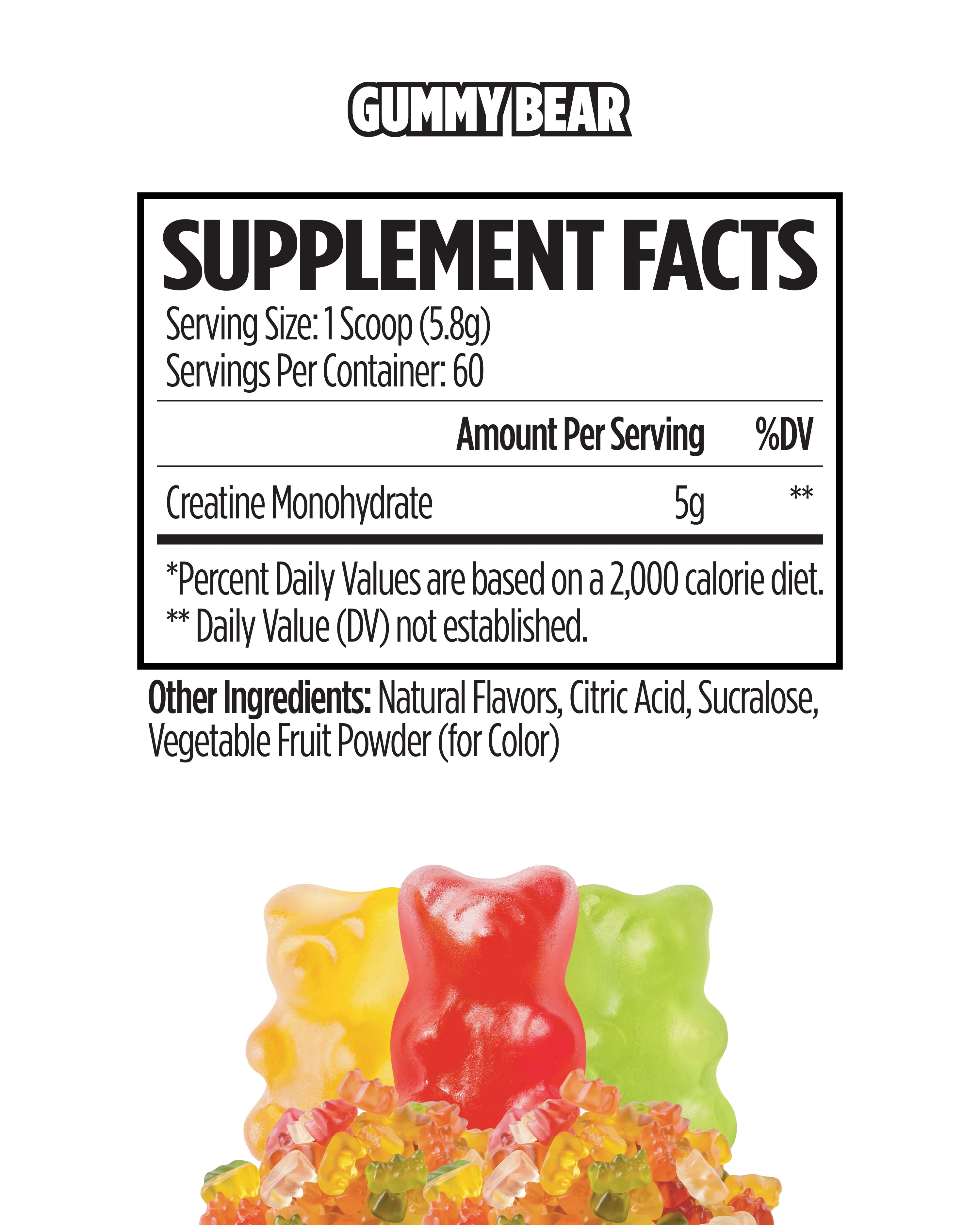 VMI Sports Creatine Monohydrate Powder Muscle Mass – Strength – Size – Power | 5 Grams per Serving (60 Servings, Gummy Bear)