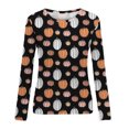 thumbnail image 4 of Camiseta de moda Sexy informal de Halloween para mujer, camiseta estampada de manga larga con cuello redondo y fruncido, blusa, Tops Pompotops FGAJ8010, 4 of 5