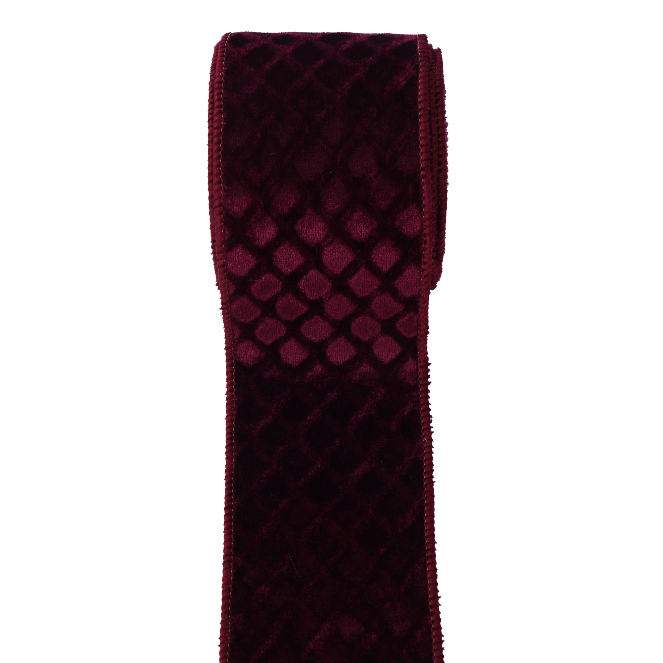 Burgundy Diamond Pattern Velvet Christmas Ribbon, 2.5" x 12', by Holiday Time