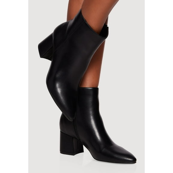 Women's Side Zip Block Heel Pointy Toe Booties