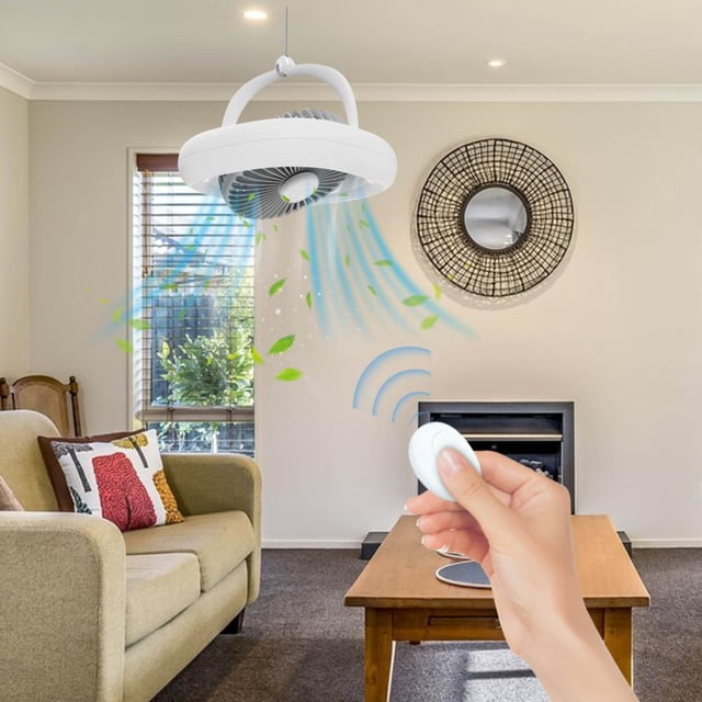 Feltree Rechargeable Ceiling Fan with Light and Remote Control, USB Desk Fan Folding Design Portable Mini Air Circulator, 4 Wind Speeds Oscillation for Home Office