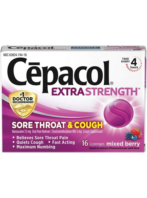 Cepacol Maximum Strength Throat and Cough Drop Lozenges, Mixed Berry, 16 Count