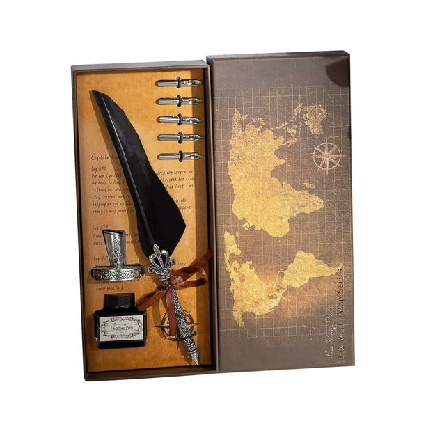 Pluma de caligrafía y juego de tinta, pluma antigua para escribir, pintar, regalos de boda, cumpleaños, decoración retro, pluma de 15 ml