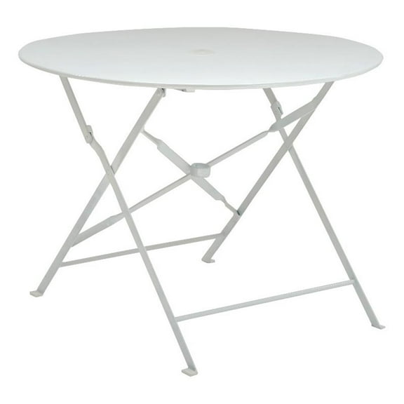 Pemberly Row 36" Folding Metal Bistro Table with Umbrella Hole in White