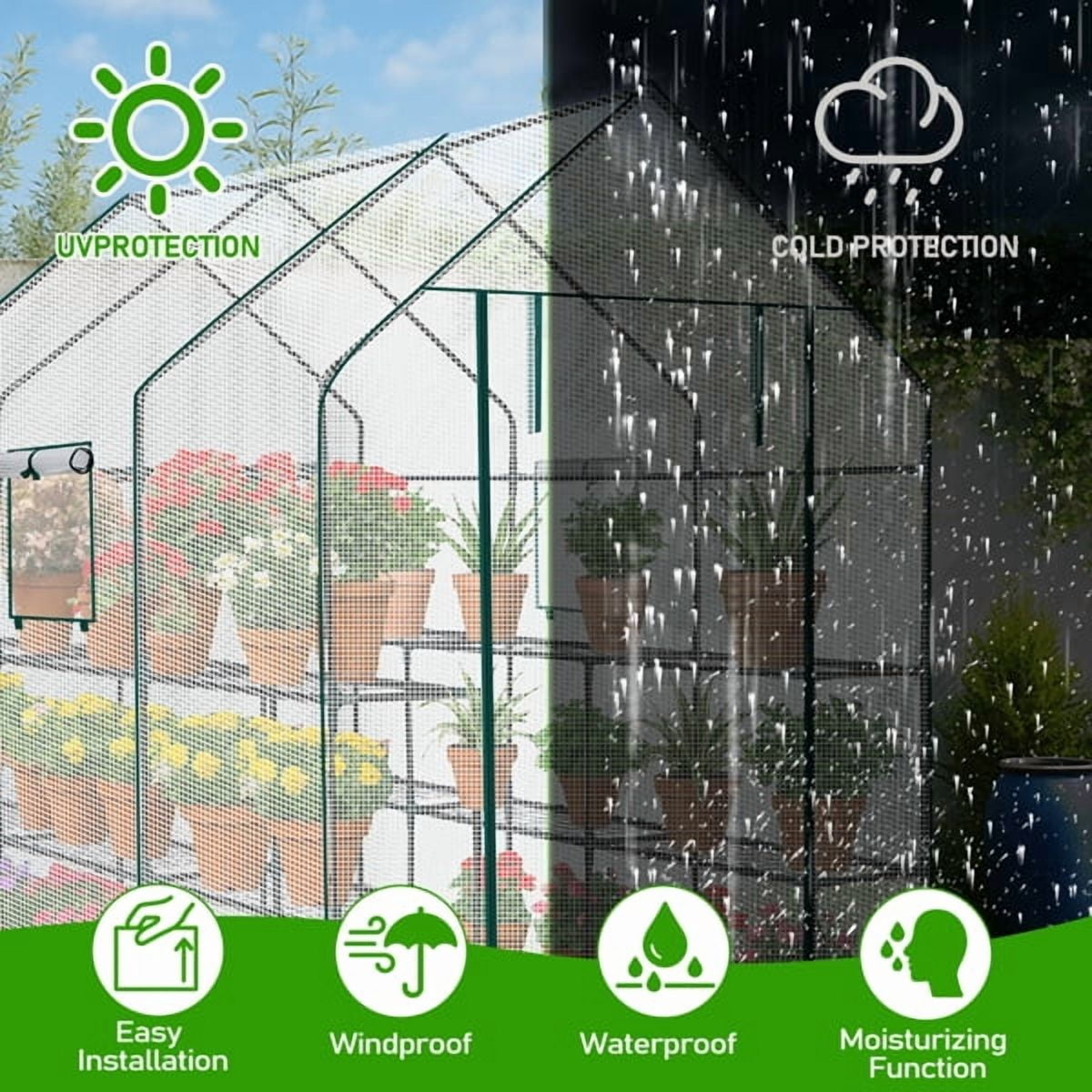 56 x 85 x 77" Large Walk-in Greenhouse with PE Cover & Side Windows, 12-Shelf Indoor Outdoor Portable Greenhouse for Garden Backyard, White