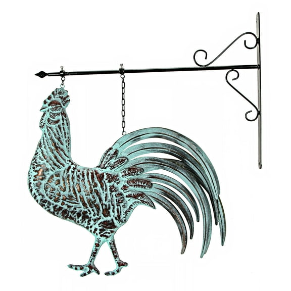Contrast Metal Verdigris Copper Rooster Wall Bracket Hanging Sculpture