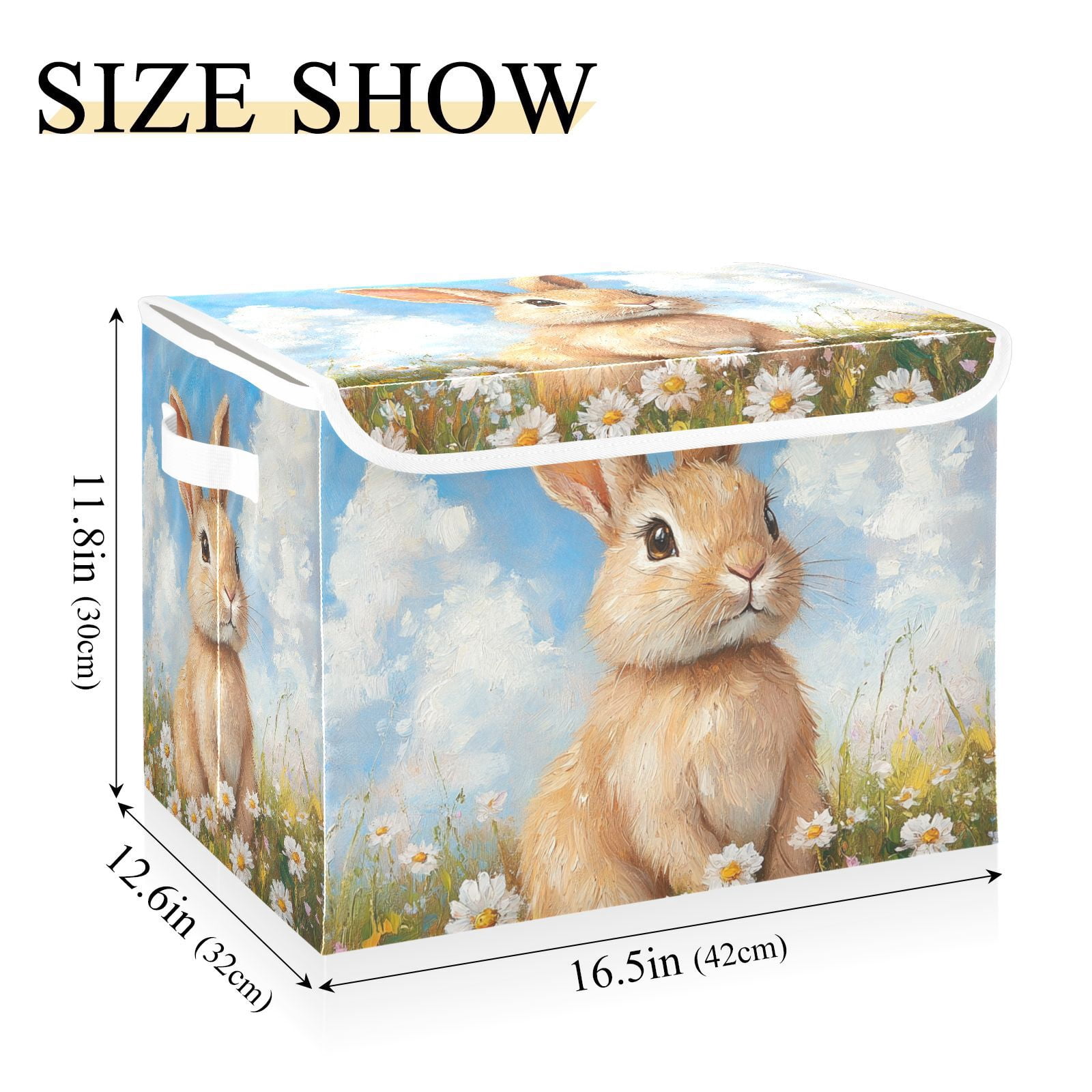 Easter Rabbit Flowers Storage Basket for Shelves Foldable Container Organizer for Organizing Toys Clothes Books with Handles