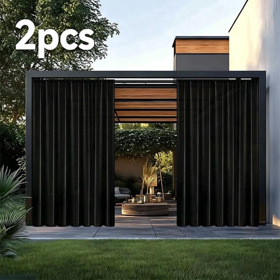 2-Pack Black Waterproof Outdoor Curtains, 52x84 Inch Polyester Rod Pocket Panels for Patio Gazebo Pergola Porch, Weather Resistant Sun Shade Privacy Light Filtering