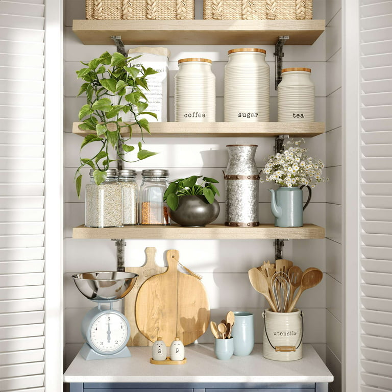 Kitchen Counter Canister Set Ceramic White Dry Food Storage Vine Floral  Design
