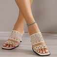 thumbnail image 4 of Nrmvnmi Women's Low Heels Slides Open Toe Summer Hollow Out Sandals Exposed Square Toes High Heels Outside Beige Mothers Day Gifts, 4 of 9