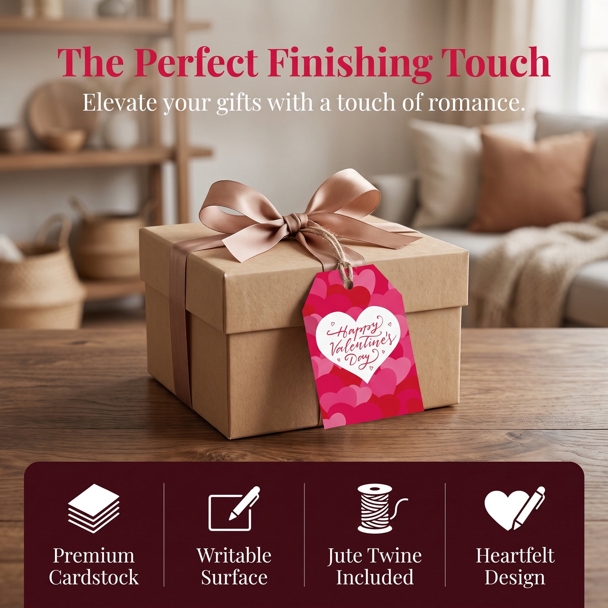 Unique Bargains 100Pcs Durable Gift Tags with Natural Jute Twine Hearts Pattern 2" x 3.1"