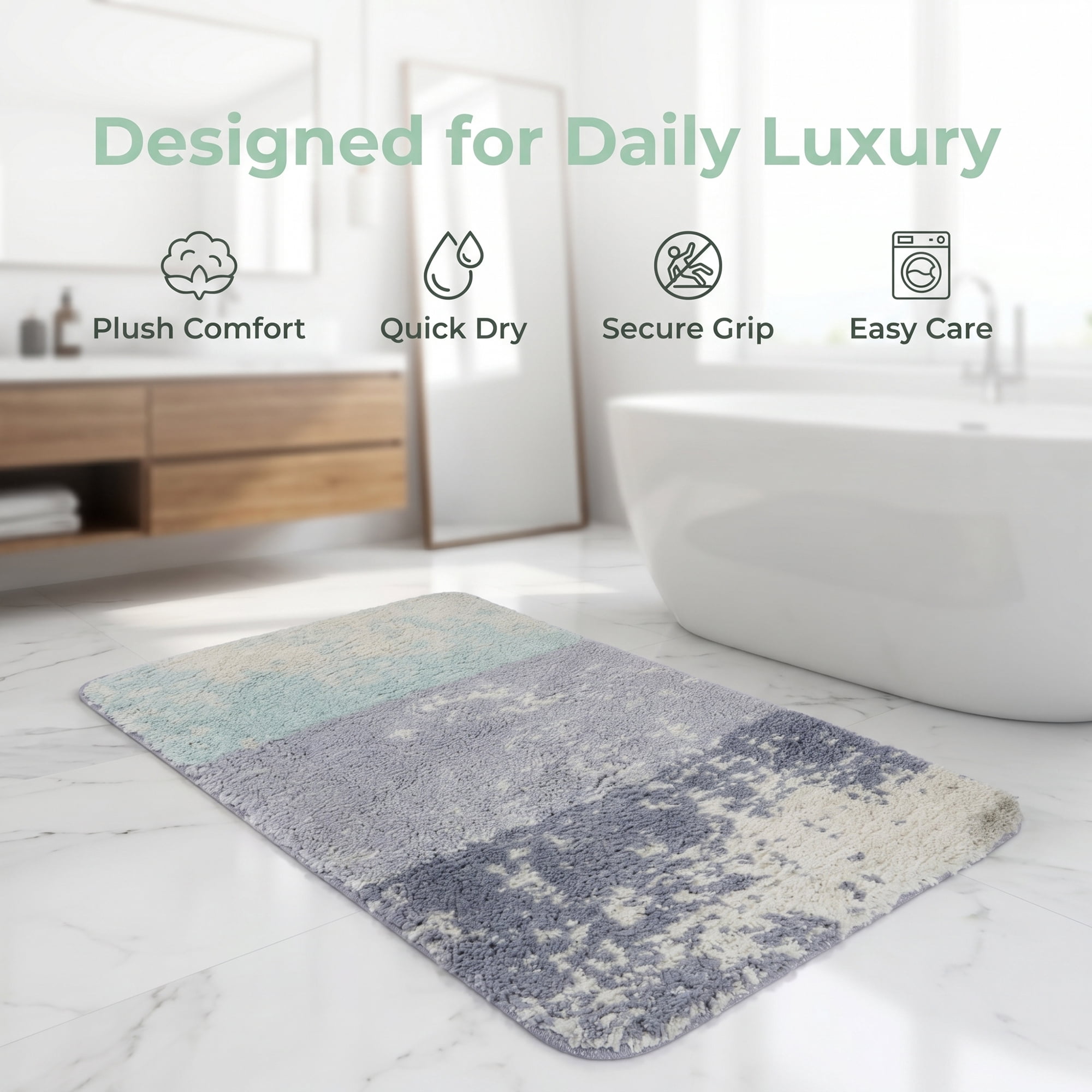 Unique Bargains Non Slip Machine Washable Plush Shaggy Bath Mat Grey 32" x 20"