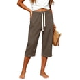 thumbnail image 6 of BUIGTTKLOP Capris for Women with Pockets Elastic Waist Drawstring Capri Pants Casual Wide Leg Cropped Trousers, 6 of 7