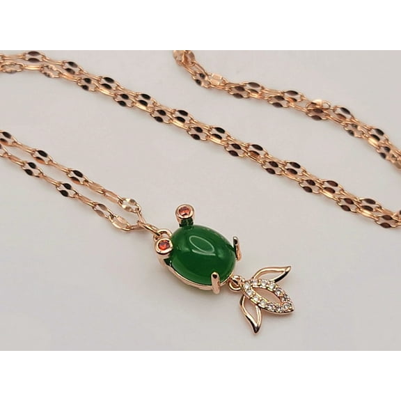 Jade Natural Necklace Gold Tone Necklace- Good Luck•Fortune