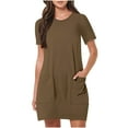 thumbnail image 2 of Aoujea 2025 Womens Dress Summer Casual Short Sleeve Crew Neck Sundress T Shirt Loose With Pockets S-2XL, 2 of 7