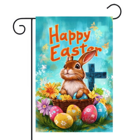 12x18 Inch Double Sided Religious Easter Garden Flag Bunny Cross Egg Floral Christian Faith Spring Outdoor Yard Banner for Church Home Decor
