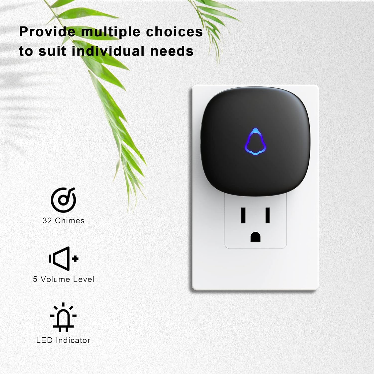 Wireless Doorbell, Easy installation, Waterproof, Adjustable Volume, 58 Chimes, Colorful LED, 1000Ft Range, M520+F55, Black