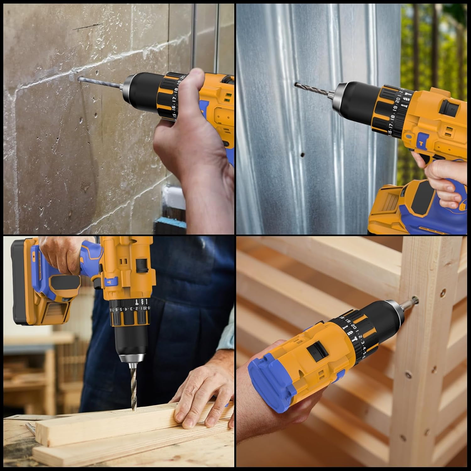 Cordless Drill Compatible with Dewalt 20V Max Battery(No Battery), Electric Hammer Drill with Brushless Motor, 1/2" Keyless Metal Chuck,4pcs Bit Drill Set for Drilling Brick Wall, Metal, Wood, Screws