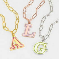 Personalized Planet Women's Enamel Outline Uppercase Initial Paperclip Chain Necklace