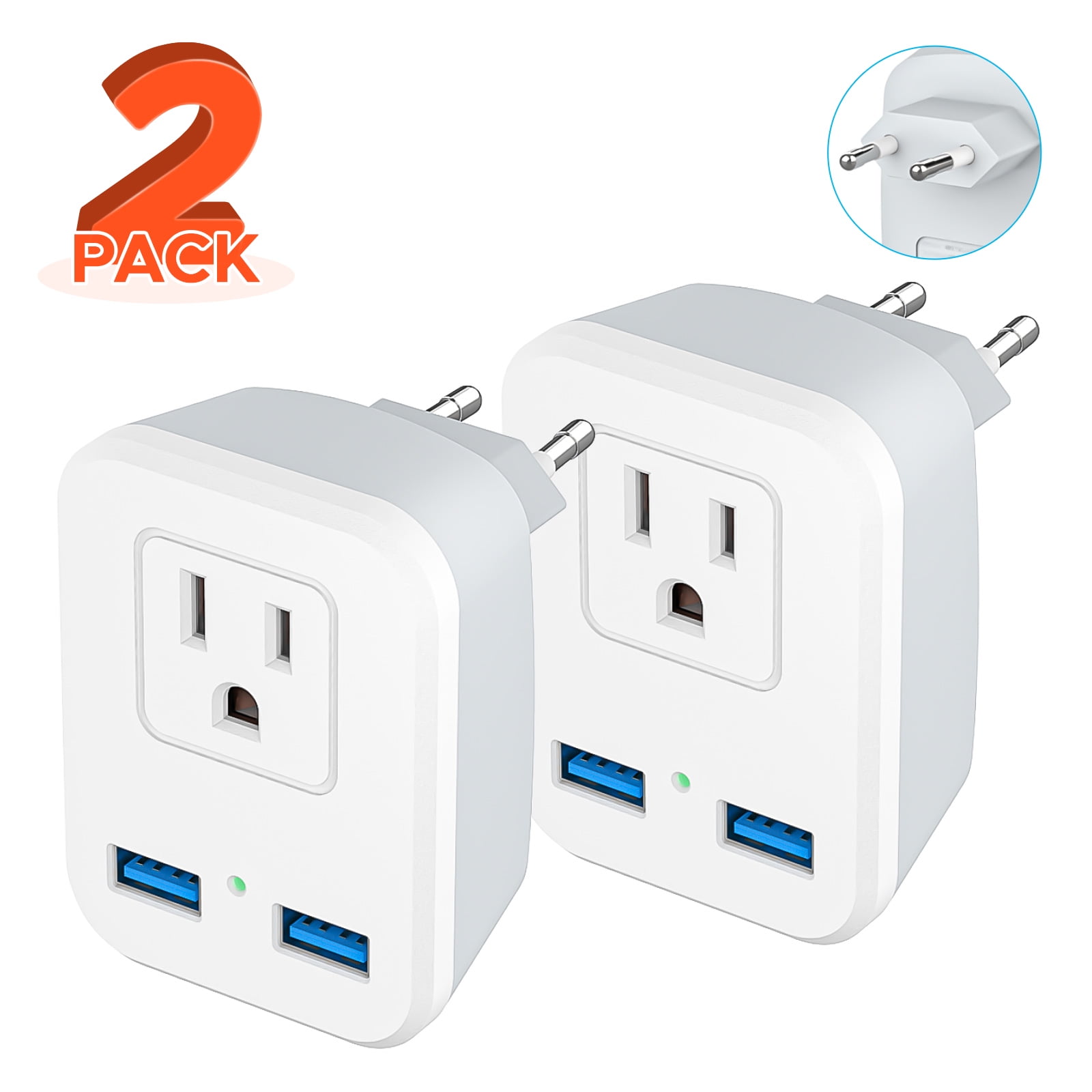 European International Travel Adapter EU Power Plug Wall Charger with AC Outlet Dual USB, US to Most of Europe France Germany Iceland Italy Spain (Type C - Walmart.com