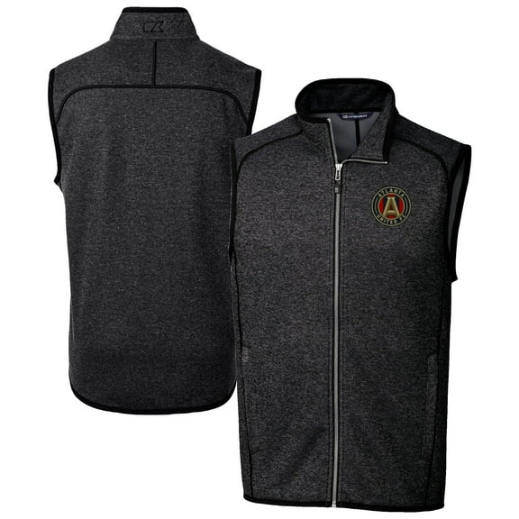 Men's Cutter & Buck Heather Charcoal Atlanta United FC Mainsail Sweater-Knit Full-Zip Vest