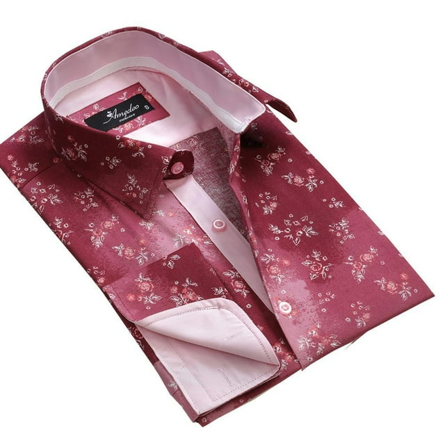 Amedeo Exclusive Chemises à Manches Longues à Boutons de Manchette Rouge Slim Shine - Décontractées et Formelles, Grandes