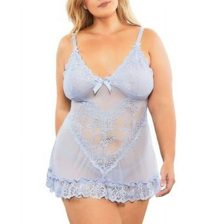 Women s Oh La La Cheri 2139 Lace Babydoll And G-String Set (Brunnera Blue 3X-4X)