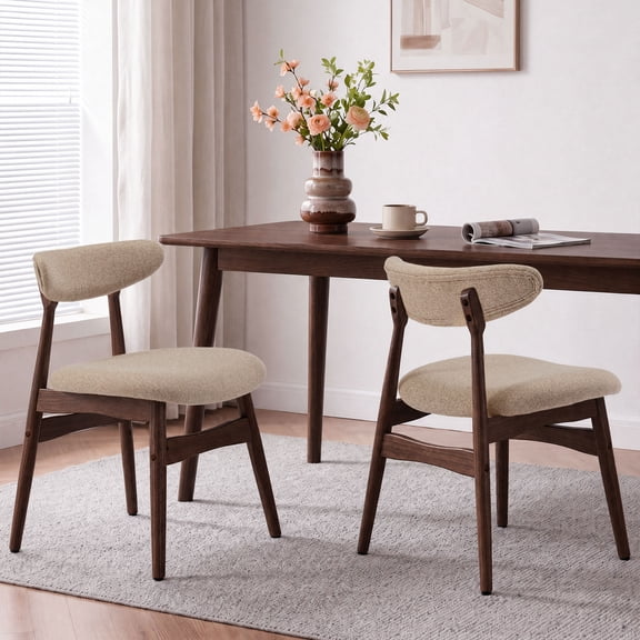 YIKEMA Wooden Dining Chairs Set of 2, Upholstered Kitchen Chairs, Mid Century Modern for Dining Room, Living Room, Lumbar-Ergonomic Backrest, Thick Contoured Seat, Adjustable Foot Pads. Walnut&Gray