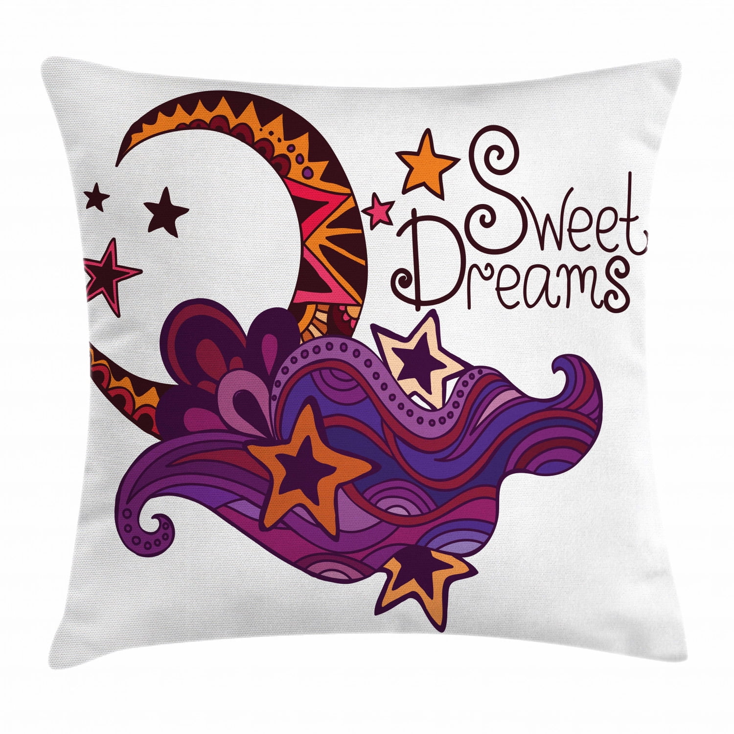 Sweet Dreams Throw Pillow Cushion Cover, Crescent Moon with Stars