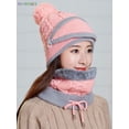 thumbnail image 4 of BadPiggies 3 in 1 Winter Knitted Beanie Hat Scarf Mask Set, Fleece Lined Face Neck Warmer Set for Women Girls Ski Caps with Pompom (Pink), 4 of 7