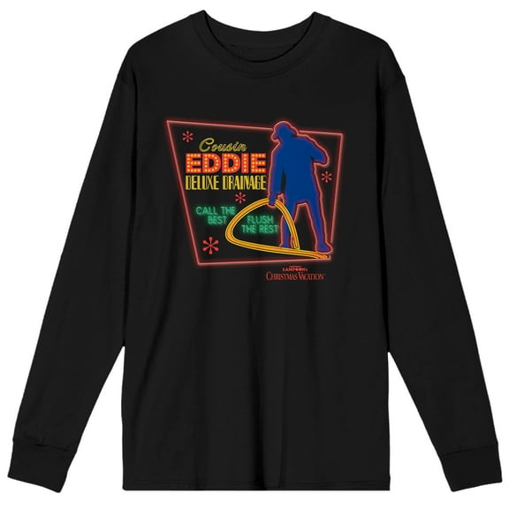 Christmas Vacation Cousin Eddie Deluxe Drainage Men's Black Long Sleeve Shirt-S