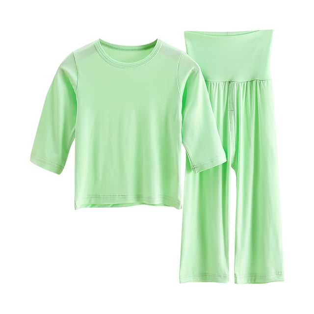 tarylea Girls Clothes 2 Piece Set Homewear 3/4 Sleeve Tops High Rise Stretch Wide Leg Suits Solid Color Loose Comfy Casual Outfits