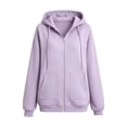 thumbnail image 4 of HJYCHN Hoodies for Women Solid Color Loose Fit Zip up Sweatshirts Hoodie Jacket with Pockets Long Sleeve Casual Sweatshirt for Women Purple_002 S, 4 of 4
