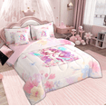thumbnail image 3 of Feelyou Initial Letter K Twin Bedding Sets 7-Piece for Kids, Dreamy Floral Elf Fairy Bedding Comforter Set, Watercolor Flower Reversible Sheet Sets, Breathable Home Decor, 3 of 9