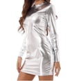 thumbnail image 6 of FRSASU Metallic Bodycon Dress for Women Stretchy Long Sleeve Crew Neck Shiny formal Dresses for Party Club White, 6 of 7
