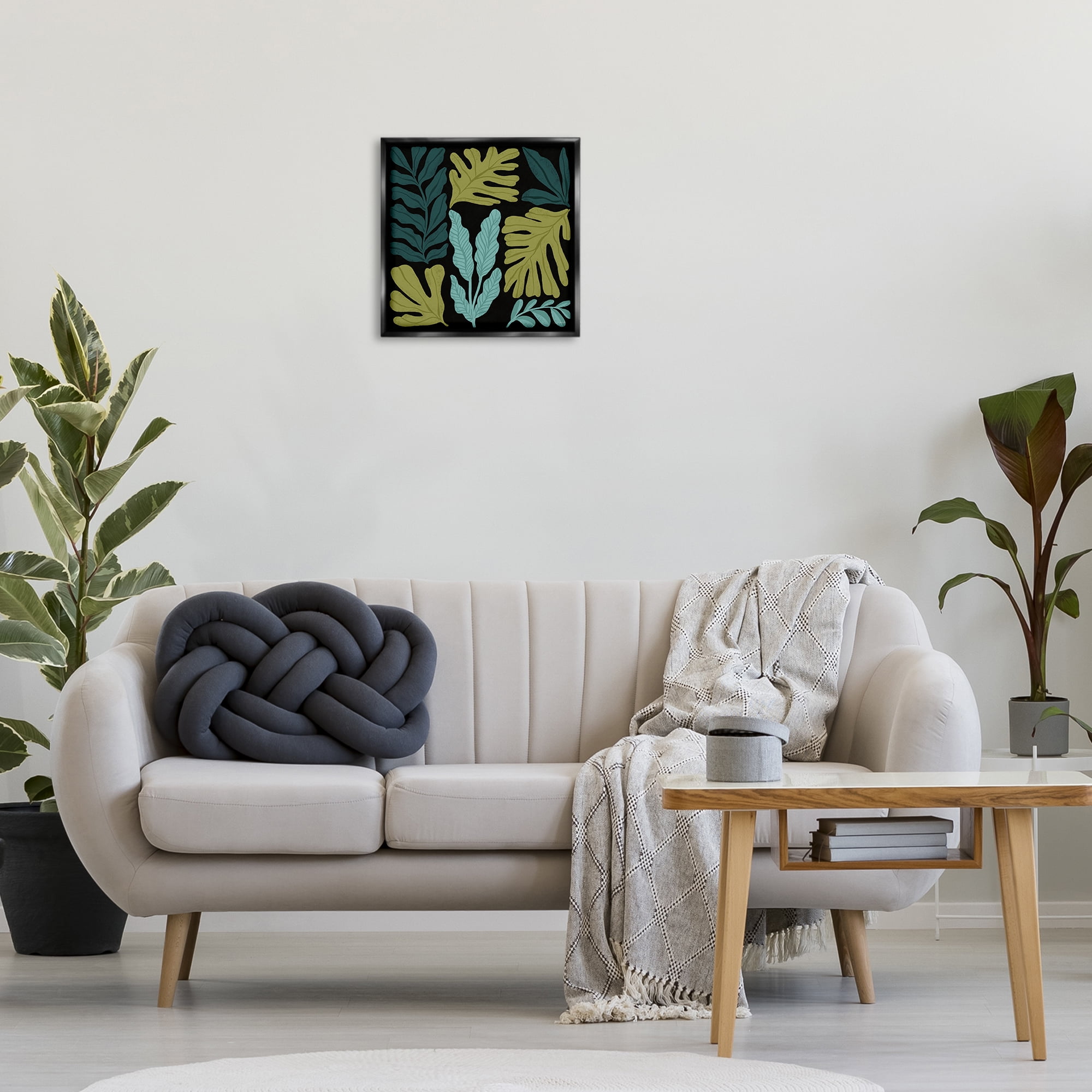 Stupell Industries Leaf Sprigs Collage Plants & Flowers Painting Black Floater Framed Canvas Art Print Wall Art, 18 x 18