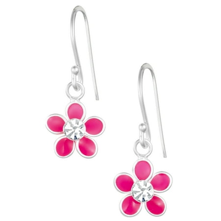 - Hypoallergenic Sterling Silver Crystal Pink Daisy Flower Dangle Earrings for Kids (Nickel Free)