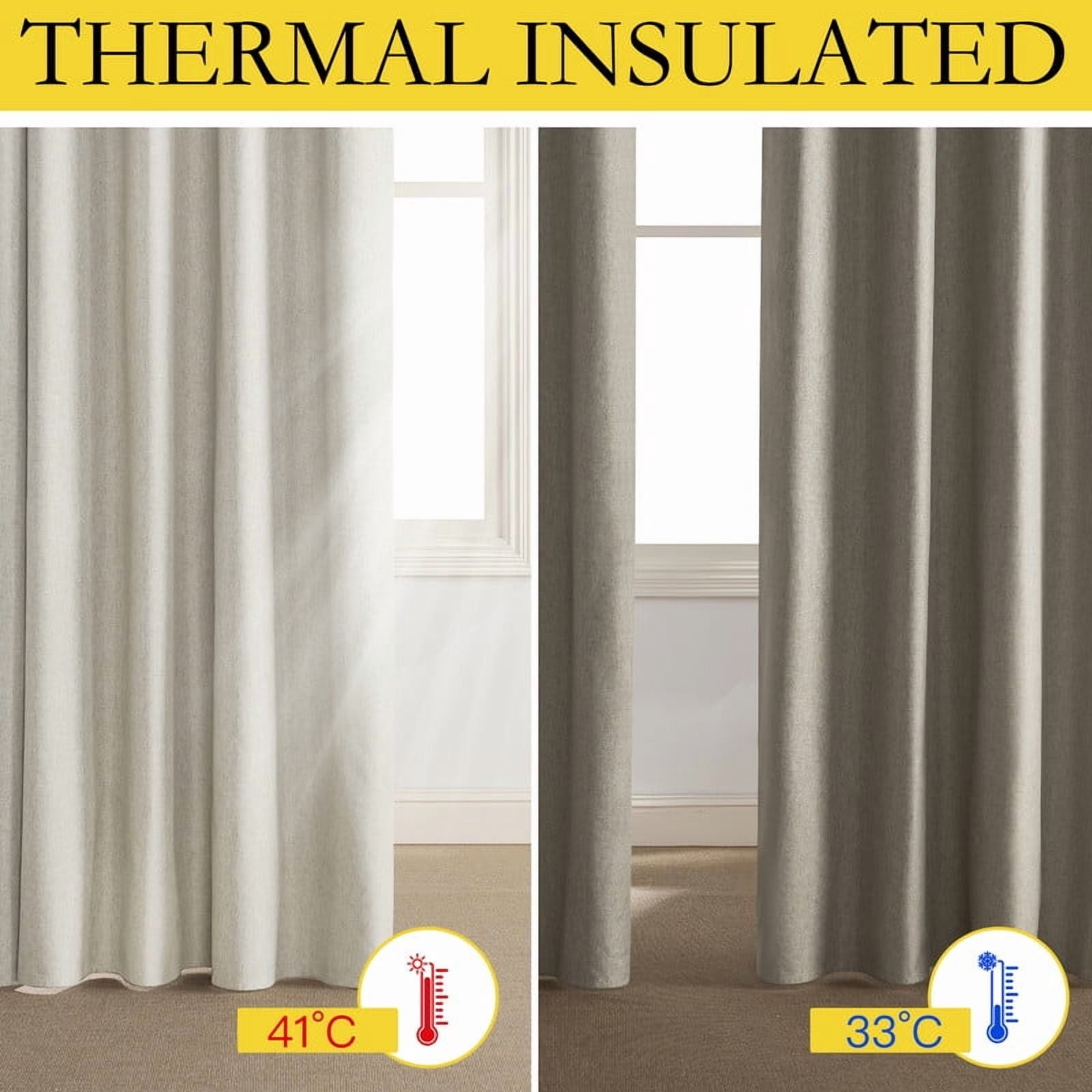 NICETOWN Full Blackout Curtains Faux Linen Noise Reducing Room Darkening Thermal Insulated Drapes, W52 x L72, Beige, Set of 2