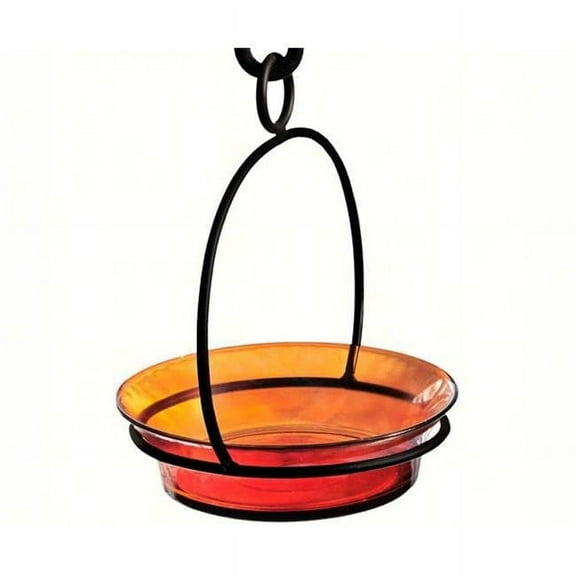 Mosaic Birds Recycled Glass & Metal Cuban Hanging Bird Bath Bowl - Bird Feeders for Outdoors - Lawn Décor - Orange