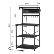 KFFKFF Kitchen Bakers Rack with Power Outlet, 4.6ft Cable, 23.6 Wide with Sturdy X-Shaped Support, 8 Hooks, and Storage for Dishes, Spices, and Coffee Essentials