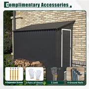LZBEITEM 4 x 8 ft Outdoor Metal Storage Shed Lean to, Small Metal Wall Side Door Tool Sheds with Galvanized Floor Frame Kit Lockable for Garden, Backyard, Black, 95.25Dx48.82Wx75.7H