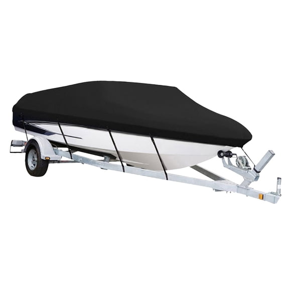XiongXiong 210D Boat Covers, 14-16ft Waterproof Trailerable Boat Cover, Marine Grade Outboard Cover, Fits Bass Boats, Tri-Hull V-Hull Boats, Black